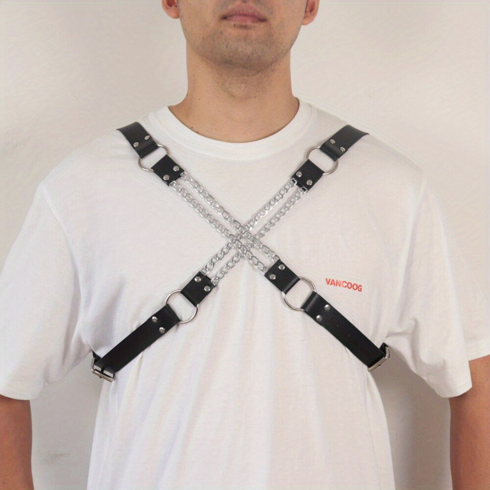 Mens Punk Body Chest Shoulder Harness PU Leather Chain Chest Belt Strap For Cosplay Party Costume