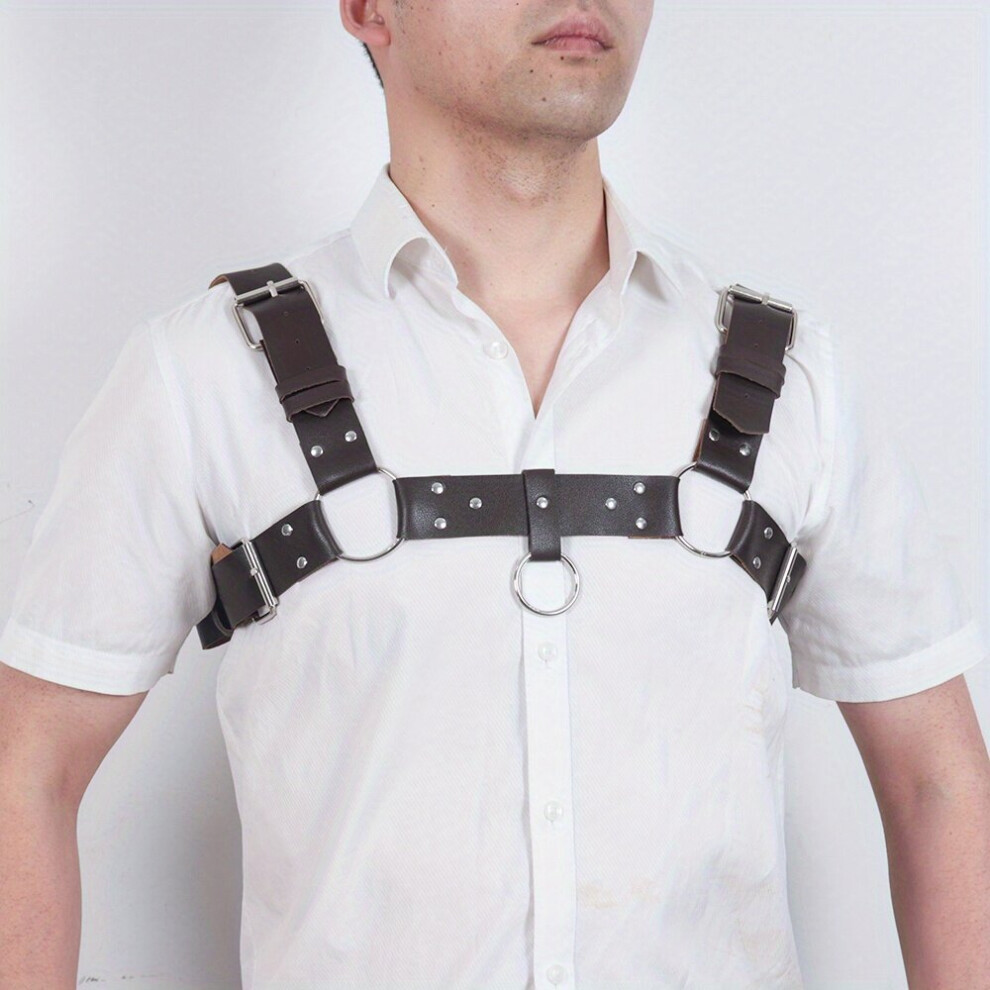 Mens Sleeveless Body Chest Harness PU Leather Punk Chest Belt For Cosplay Party Costume
