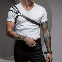 Mens Leather Shoulder Strap PU Leather Suspenders