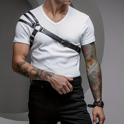 Mens Leather Shoulder Strap PU Leather Suspenders 1