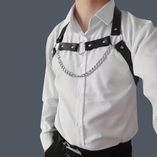 Mens PU Leather Chest Strap With Chain Suspender Straps Funny Accessories