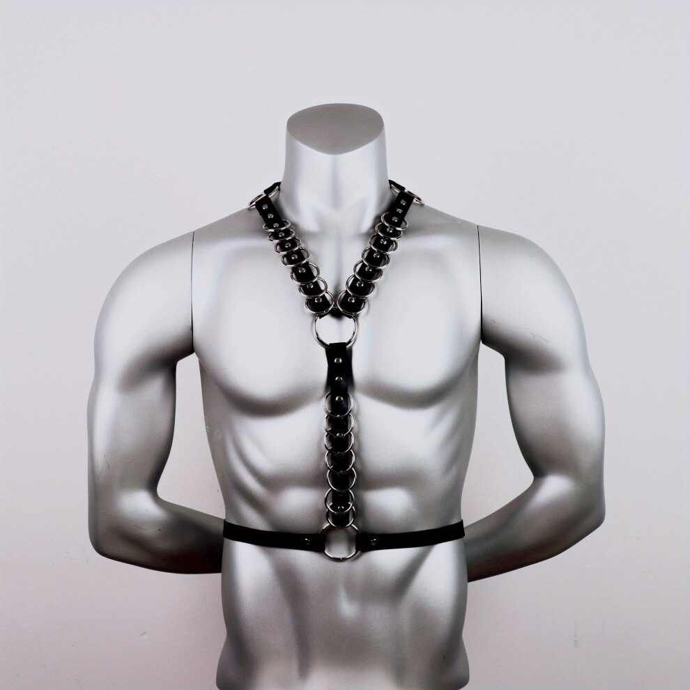 Mens Punk Body Harness PU Leather Circle Ring Body Strap For Cosplay Party Costume