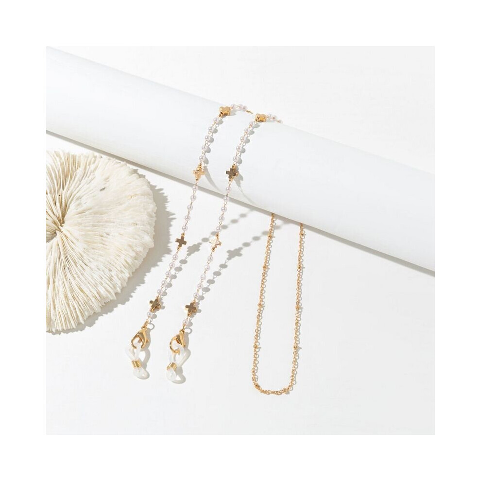 Stylish Glasses Chain Alloy Pearl Mask Chain Cross Crown Star Pendants Glasses Lanyard Necklace