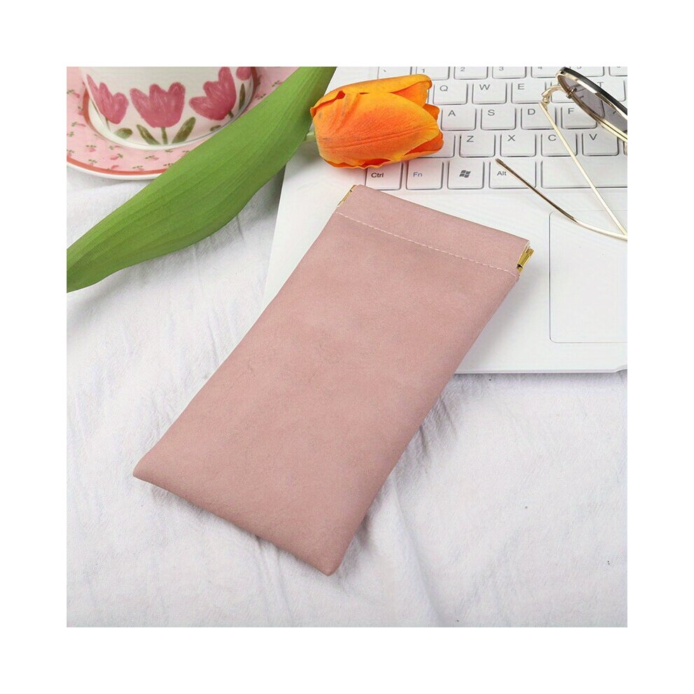 Pink 1Pc Solid Sunglasses Cases Soft Squeeze Eyeglasses Case For Women Men Pu Leather Glasses Pouch Travel Glasses Case