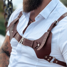 Mens Punk Knight Brown PU Leather Suspenders Suit Shirt Suspenders Belt For Party Club Costume