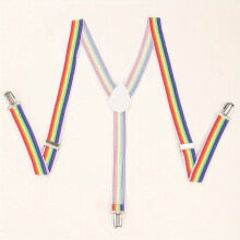 1pc Rainbow Mens Adjustable Y Back Style Unisex Elastic Suspenders For Men And Women With Strong Metal Clips
