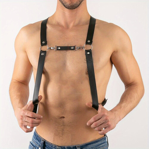 Mens PU Leather O Shaped Ring Harness Belt Adjustable Bondage Decor Belt