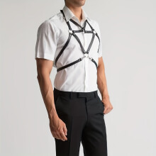 Mens PU Leather Suspenders Adjustable Body Chest Belt For Club Costume