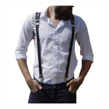 Mens Leather Shoulder Strap Suspenders With Strap Gentlemans Leather Binding All match European And American