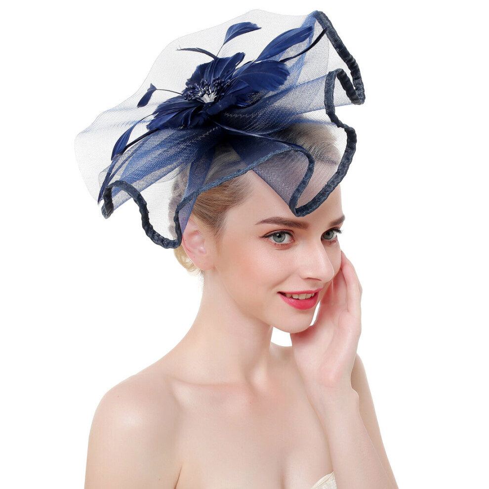Multiple Colors Crin Ruffle Wavy Disc Fascinator Hat With Feather Flower Occasion Wedding Races-image-OPC-PC7MZRP-NEW