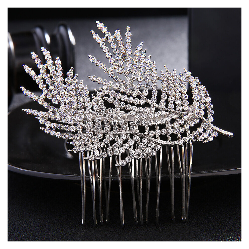 Crystal Hair Comb Silvery Wedding Hair Comb Bridal Rhinestones Comb Leaf Hair Comb Bridesmaids Hair Piece Wedding Hair Accessory-image-OPC-PC7N2TG-NEW
