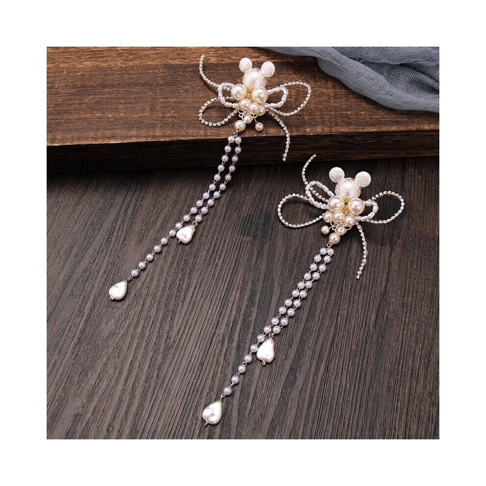 Faux Pearl Bear Clips Bridal Headpiece Tassel Hair Clips Rhinestone Wedding Accessories Party 2pcs 1pair-image-OPC-PC7N57G-NEW