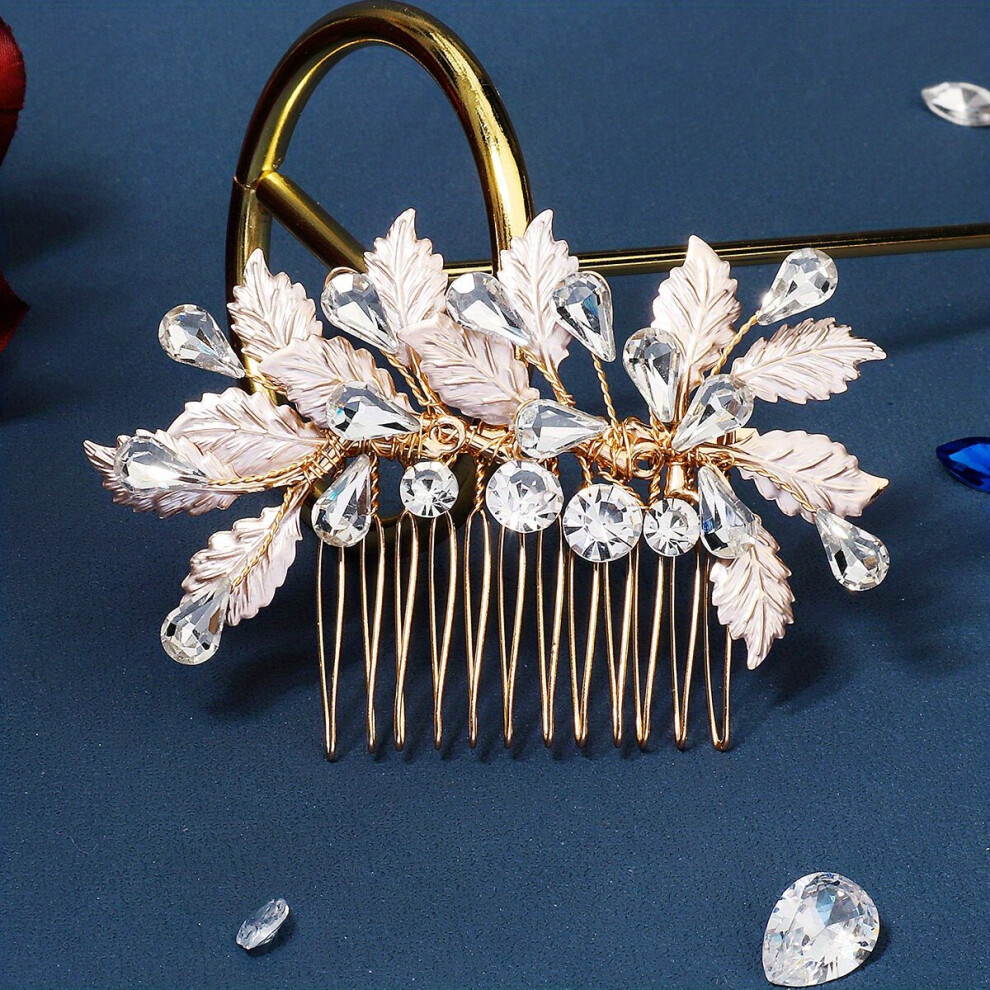 Ancient Style Bridal Rhinestone Hair Comb Hair Accessorie Alloy Leaf Insert Comb-image-OPC-PC7MZTV-NEW