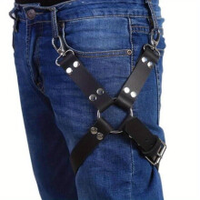 Mens Punk Style Rivets Novelty Suspenders Trousers Waist Chain Straps Bar Performance Accessories