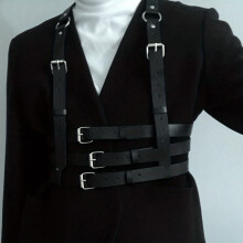 Mens PU Leather Suspender Harness Belt Waistband With Suit Shirt