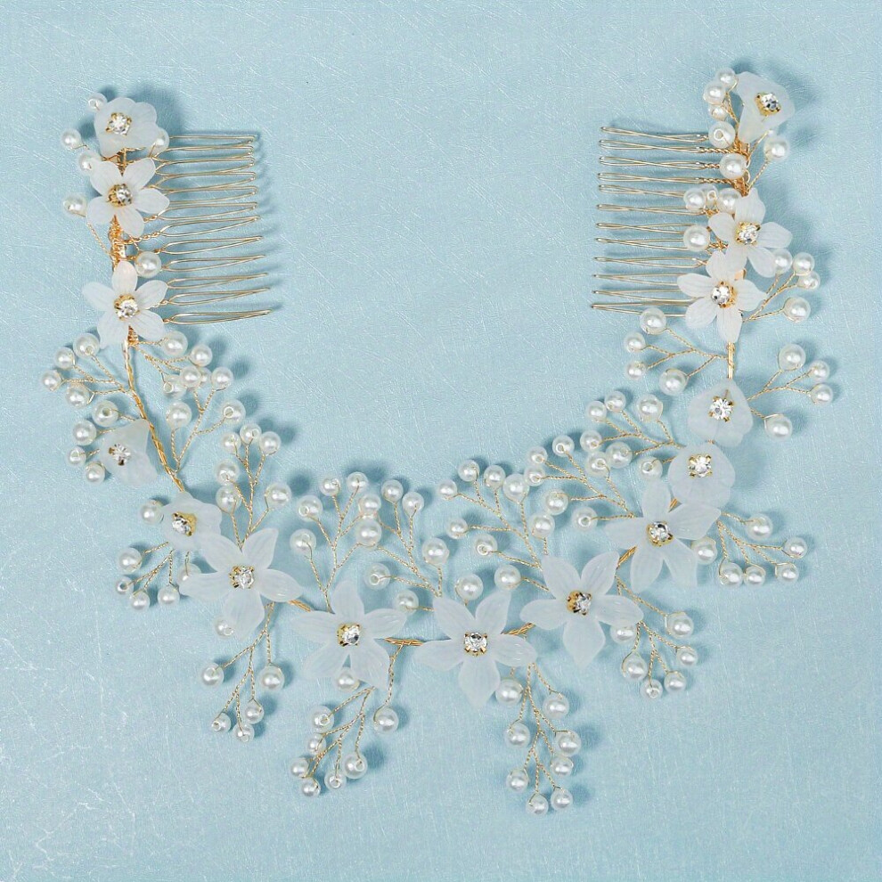 1pc Flower & Faux Pearl Decor Hair Comb Hair Pin Bridal Wedding Headwear Non Slip Hair Styling Accessory-image-OPC-PC7N5MY-NEW