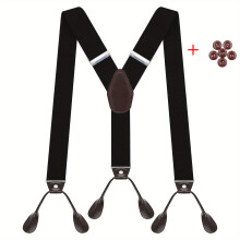 1pc Vintage Suspenders For Men Wedding Party Tuxedo 3 Wide Y back 6 PU Leather Trimmed Button End Adjustable Elastic Suspenders Braces For Men Dad Hus