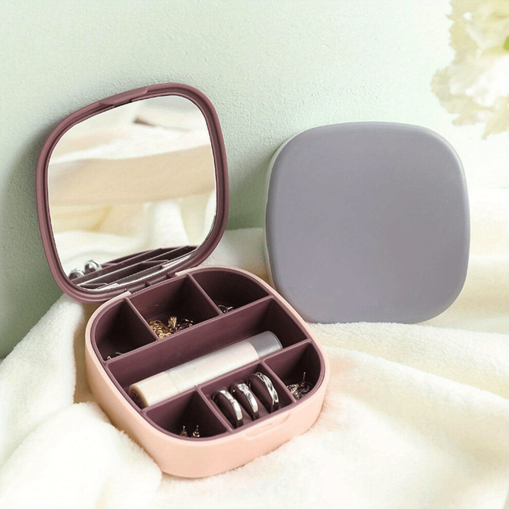 1pc Portable Mini Makeup Mirror Jewelry Storage Box