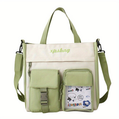 Front Pockets Canvas Hand Bag Shoulder Crossbody Zipper Bag With Pattern For Student