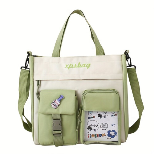 Front Pockets Canvas Hand Bag Shoulder Crossbody Zipper Bag With Pattern For Student 1