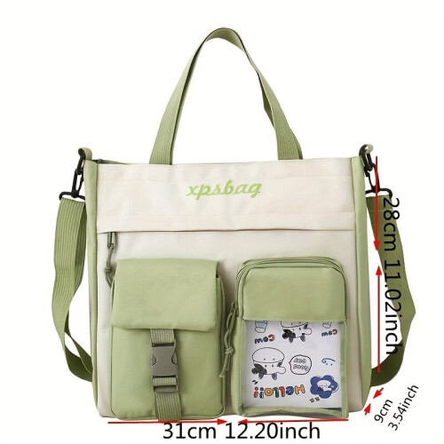 Front Pockets Canvas Hand Bag Shoulder Crossbody Zipper Bag With Pattern For Student 2