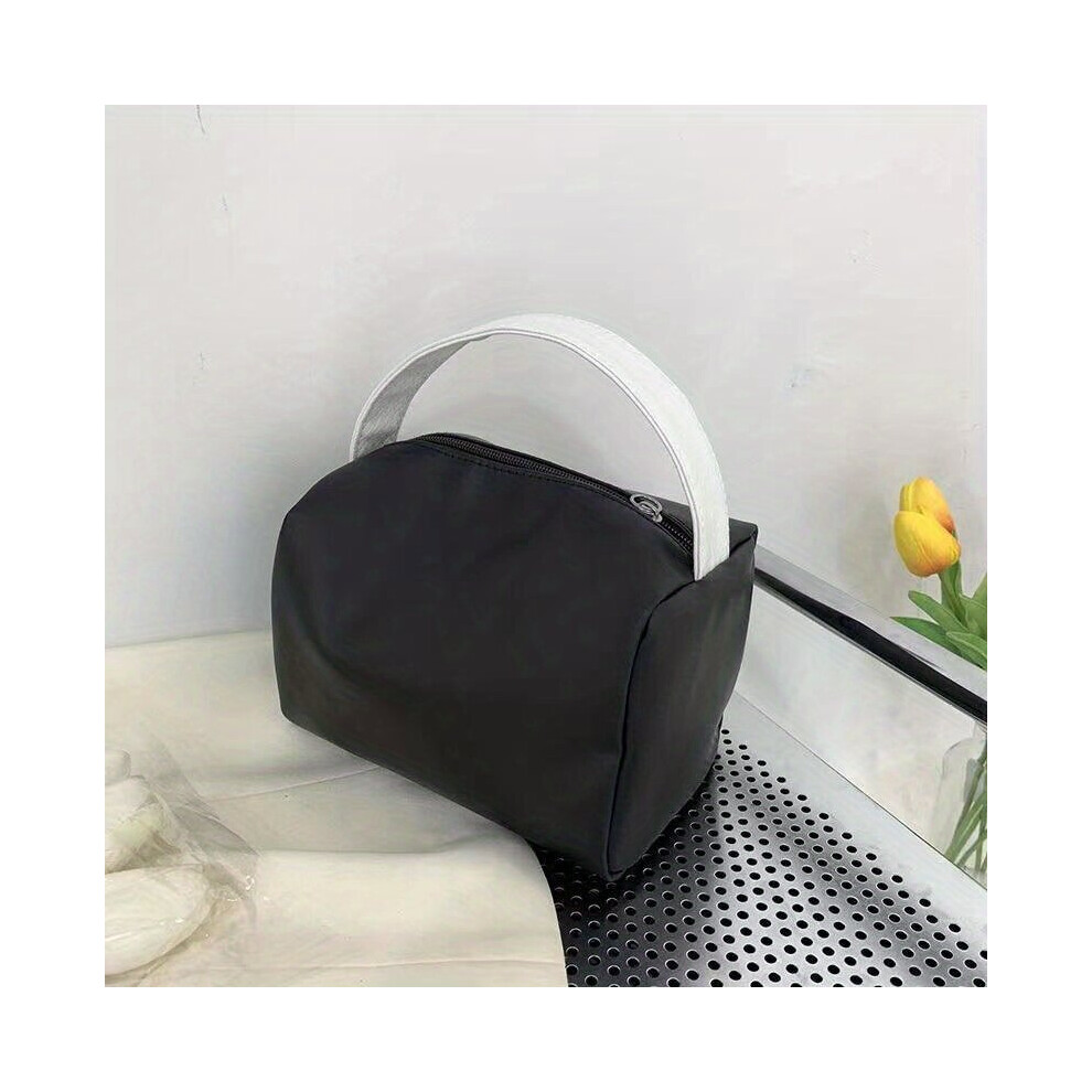 Portable Cosmetic Bag Contrast Storage Handbag Faux Leather Travel Toiletry Bag