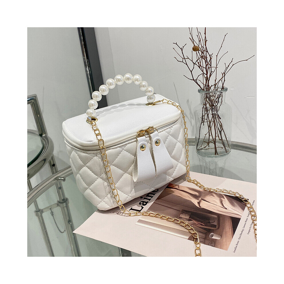 Mini Chain Crossbody Bag Argyle Quilted Handbag Faux Pearl Handle Purse For Women-image-OPC-PC7NBN9-NEW