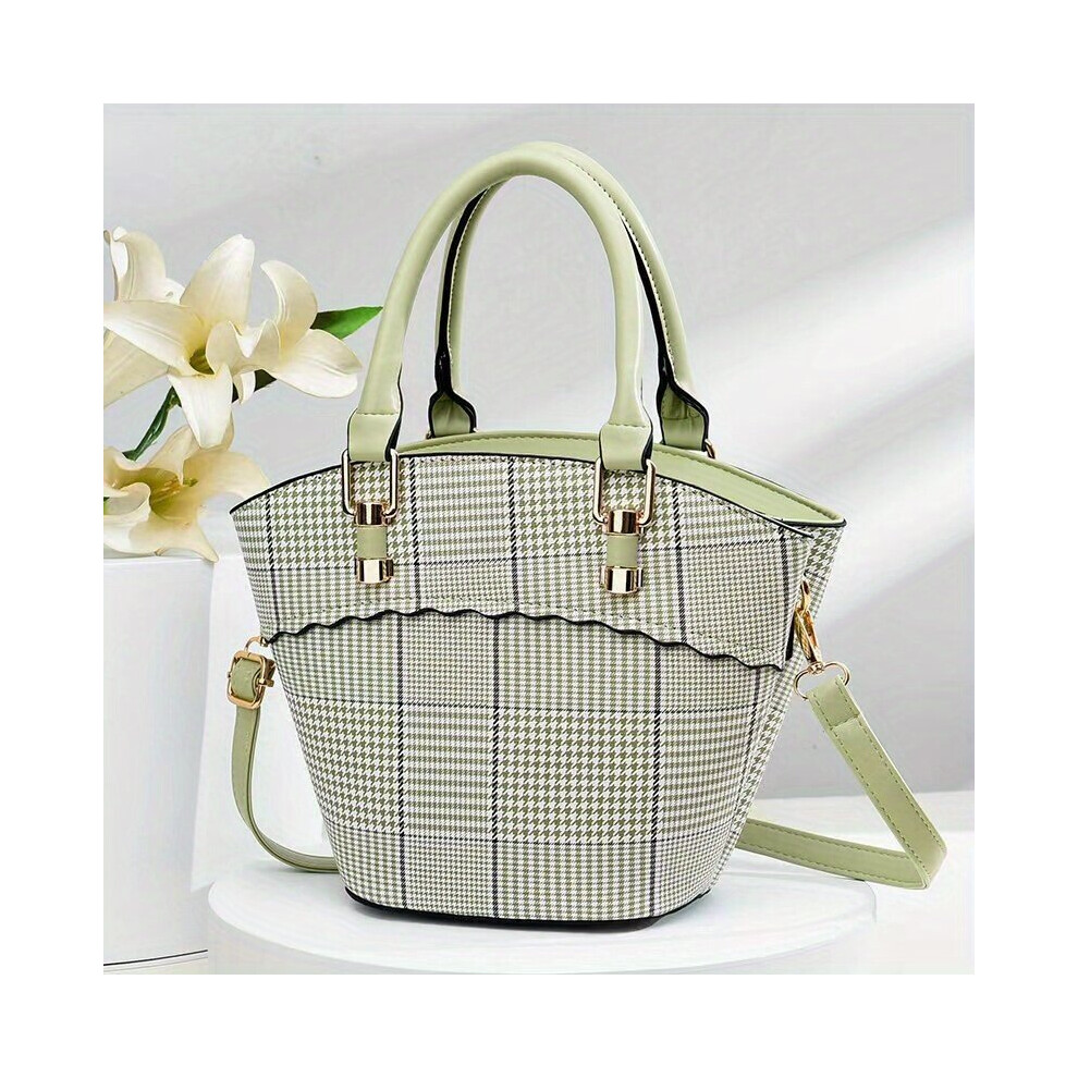 Plaid Pattern Handbags Bucket Crossbody Bag Womens Top Handle Office Purse-image-OPC-PC7NBTV-NEW