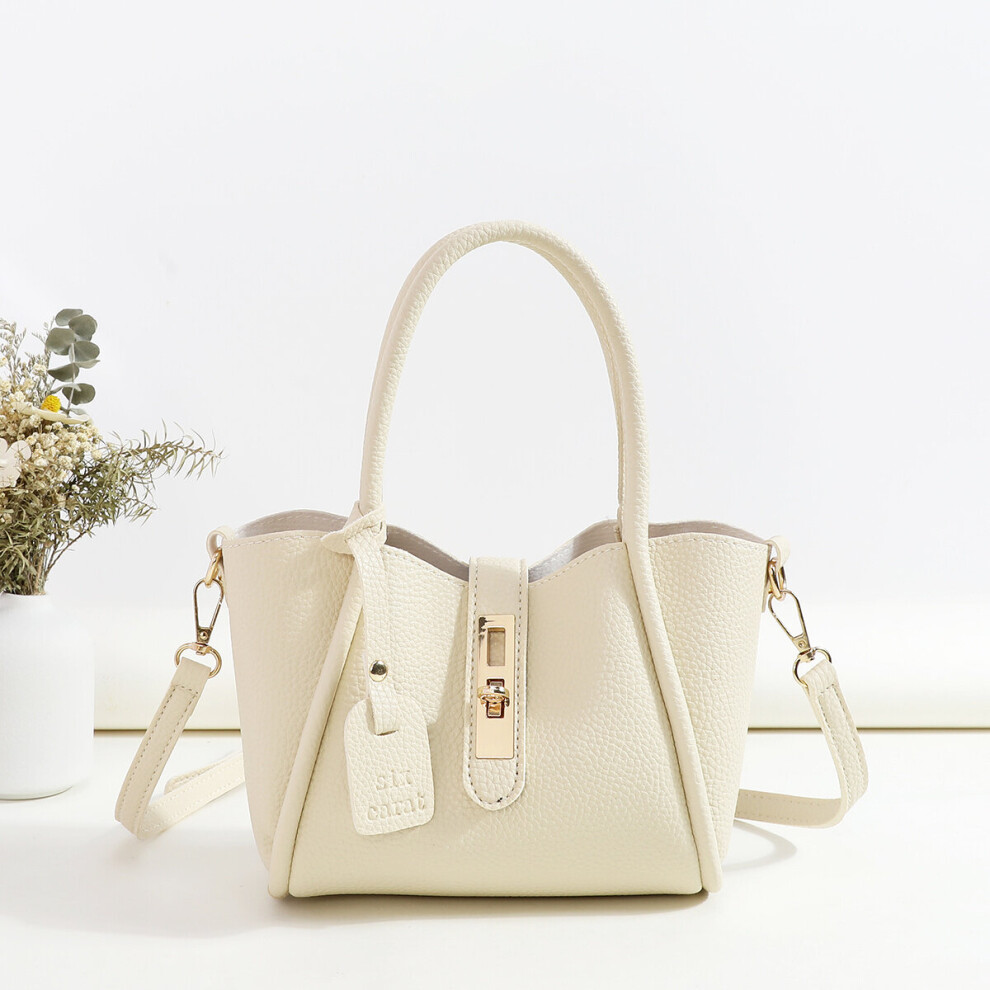 Solid Beige Double Handle Versatile Handbag Turn Lock Stylish Shoulder Bag PU Leather Crossbody Bag-image-OPC-PC7NC79-NEW