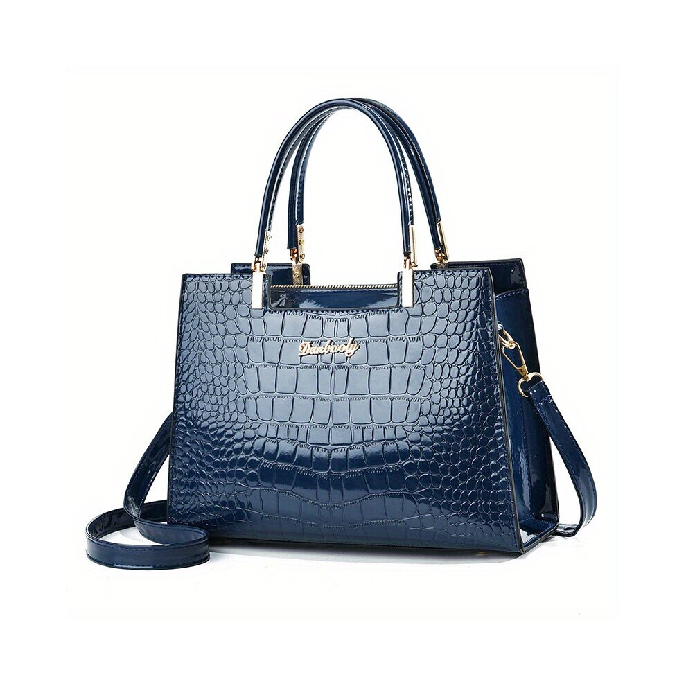 Crocodile Embossed Handbags Double Handle Tote Bag Womens Crossbody Bag For Work Blue