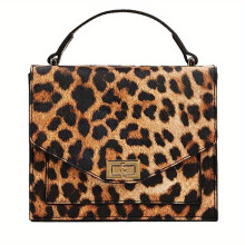 Leopard Print Handbag Vintage Square Clutch Purse Womens PU Leather Satchel Bag For Prom