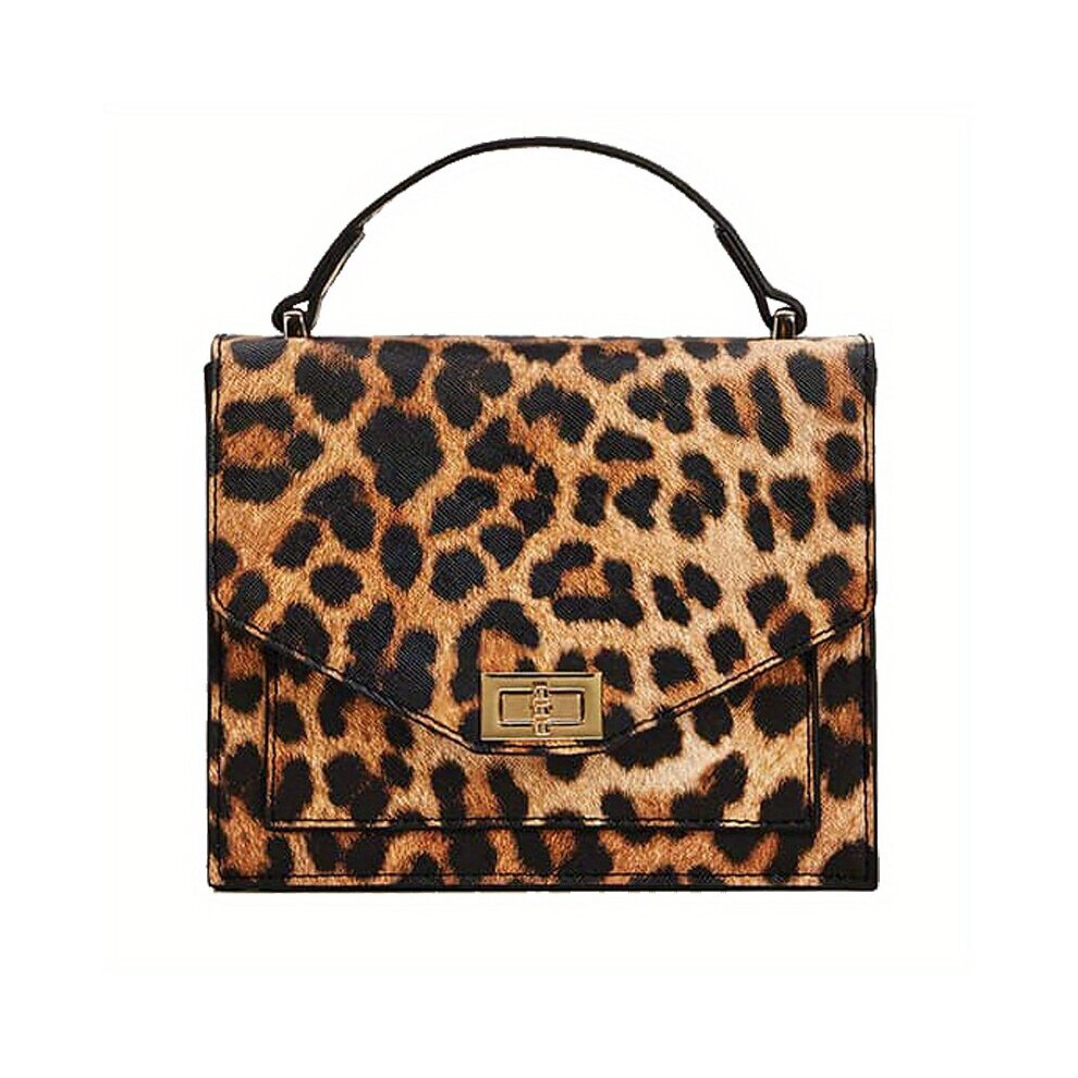Leopard Print Handbag Vintage Square Clutch Purse Womens PU Leather Satchel Bag For Prom