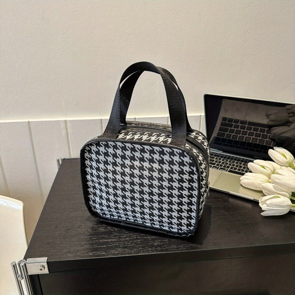 Portable Houndstooth Print Makeup Bag Lightweight Travel Comestic Bag Womens Reusable Toiletry Bag-image-OPC-PC7NF6X-NEW