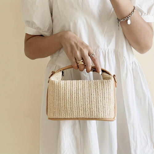 Summer Woven Straw Handbag Boho Style Clutch Purse Womens Crossbody Bag With Detachable Strap 1