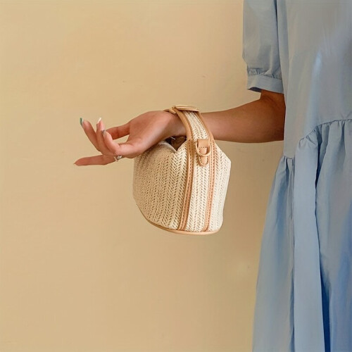 Summer Woven Straw Handbag Boho Style Clutch Purse Womens Crossbody Bag With Detachable Strap 2