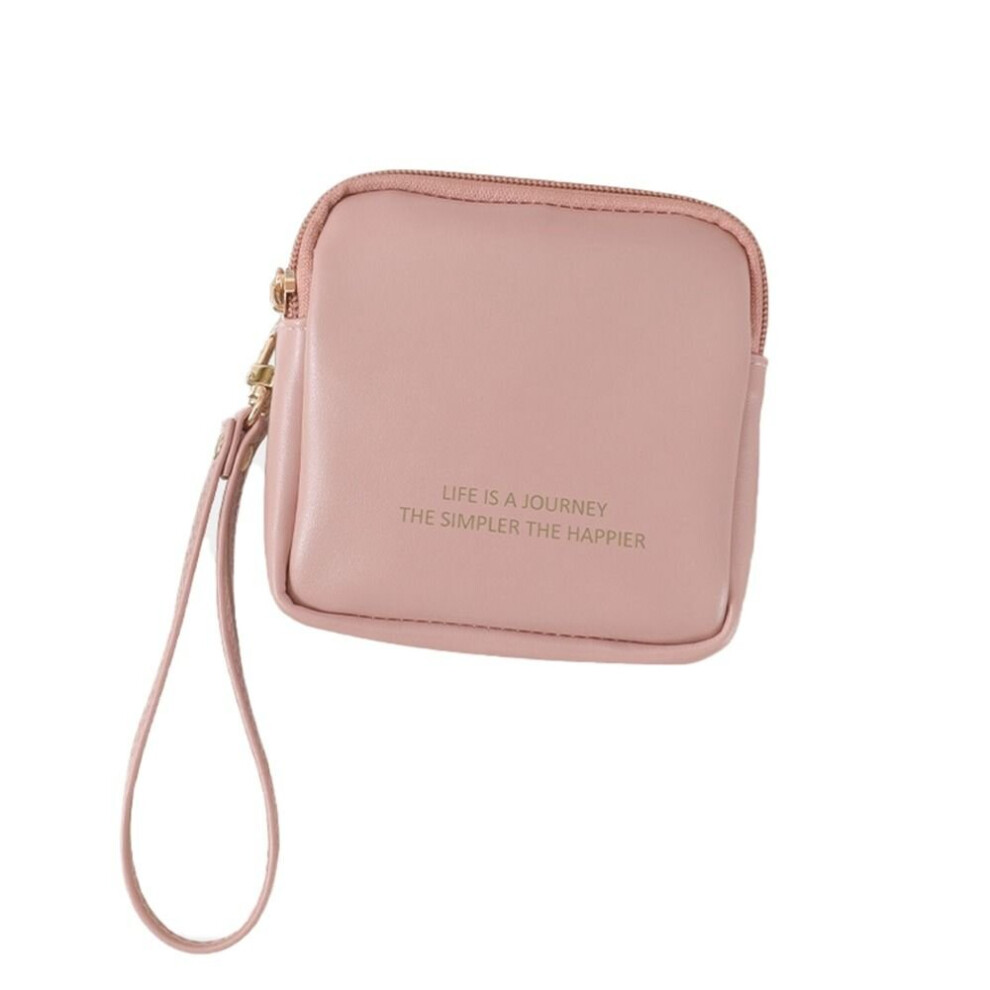 Pink Portable Waterproof Square Pouch Solid Zipper Carry On Bag Versatile Sanitary Napkin Bag