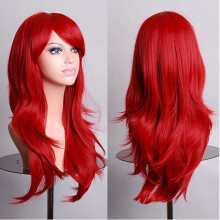 (Red) Curly Long Women Wavy Synthetic Hair Anime Cosplay Party Night Club Full Wig