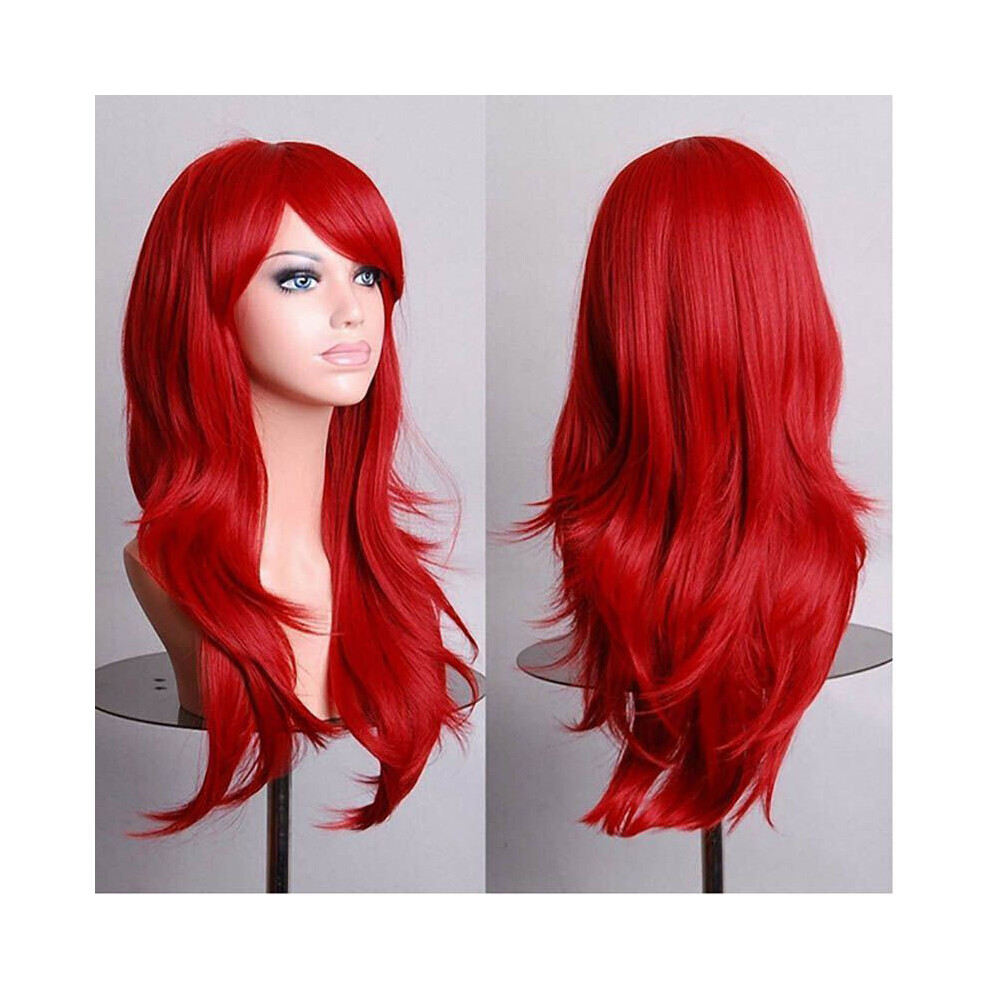 (Red) Curly Long Women Wavy Synthetic Hair Anime Cosplay Party Night Club Full Wig