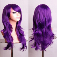 (Purple) Curly Long Women Wavy Synthetic Hair Anime Cosplay Party Night Club Full Wig