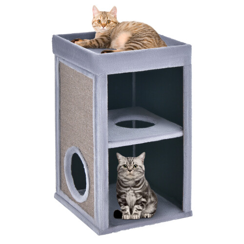 2-Story Cat Condo Cat Barrel Tower with Hideaway Cave & Removable Bed ...