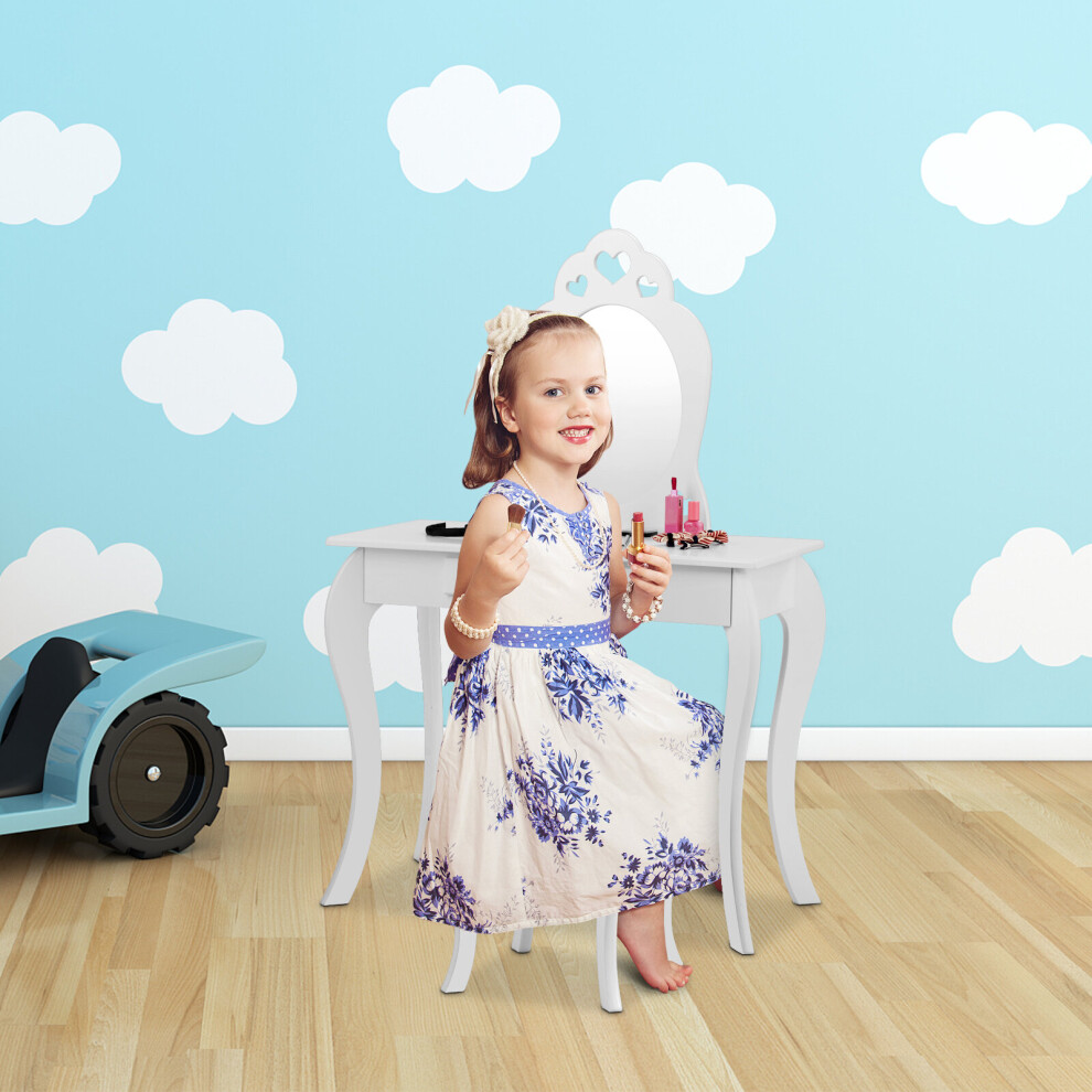 2 in 1 Kids Vanity Table and Chair Set Dressing Table Writing W/Mirror