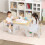 Casart Kid's Table & Chairs Set with Double-sized Tabletop 2 Chairs & Storage 4