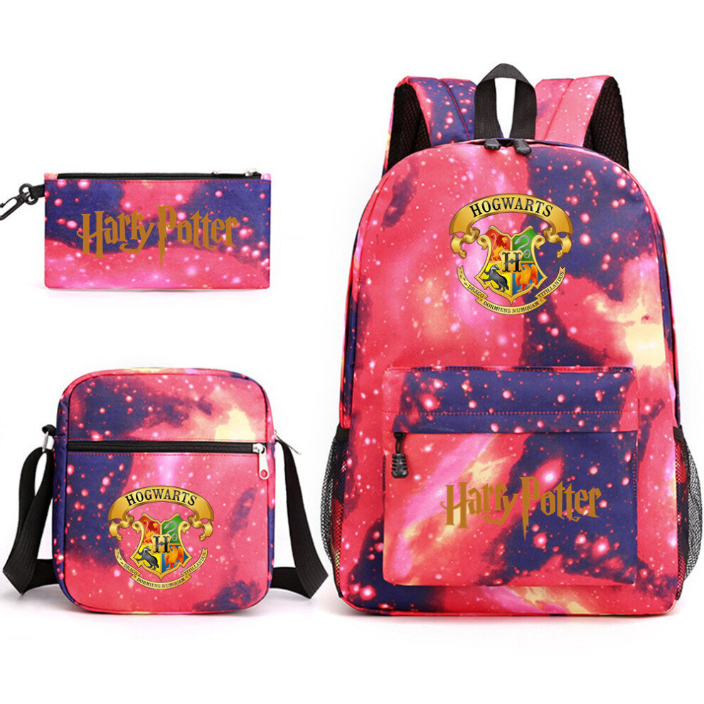 (Starry Red~1) Harry Potter Three Piece Schoolbag Casual Shoulder Bag Backpack for Men and Women Students