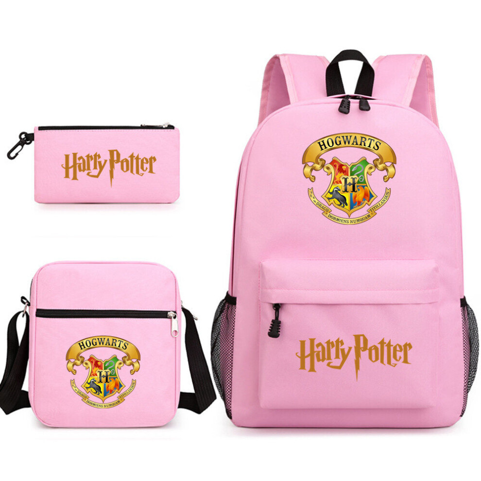 (Pink~1) Harry Potter Three Piece Schoolbag Casual Shoulder Bag Backpack for Men and Women Students