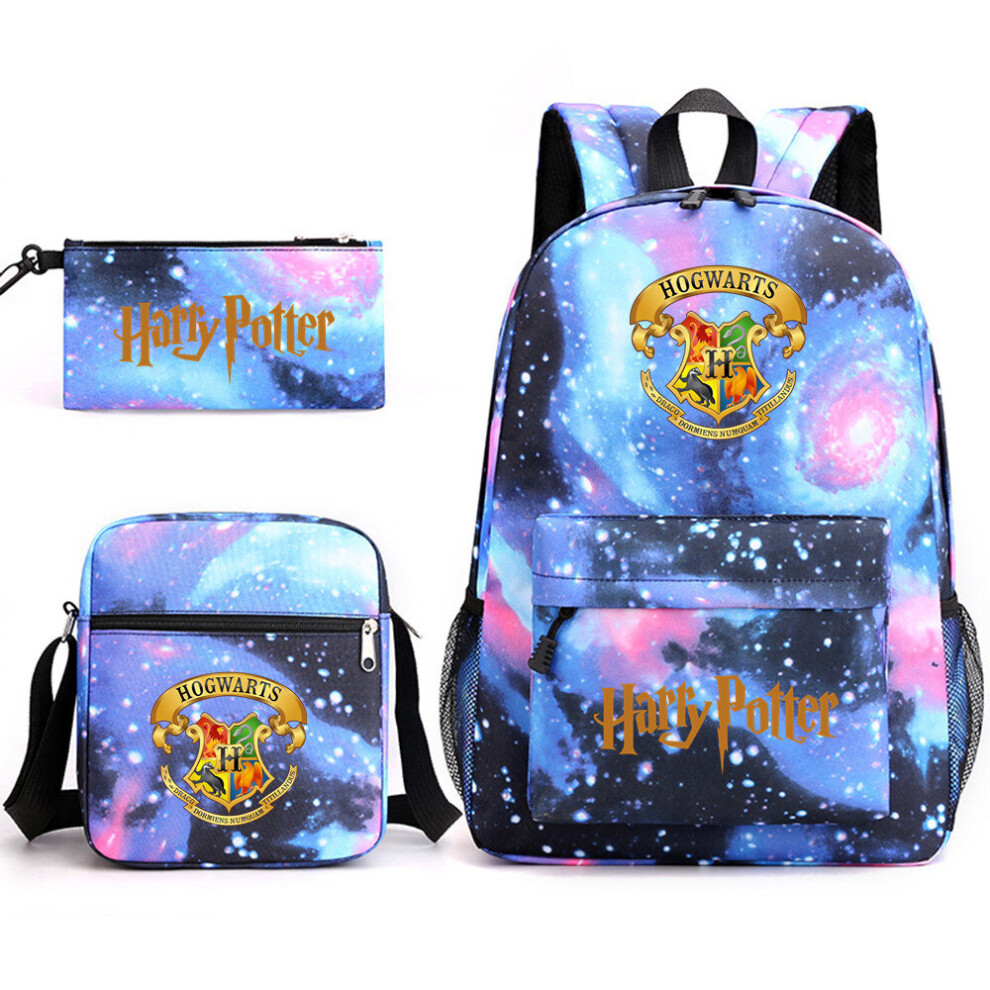 (Lightning Blue~1) Harry Potter Three Piece Schoolbag Casual Shoulder Bag Backpack for Men and Women Students