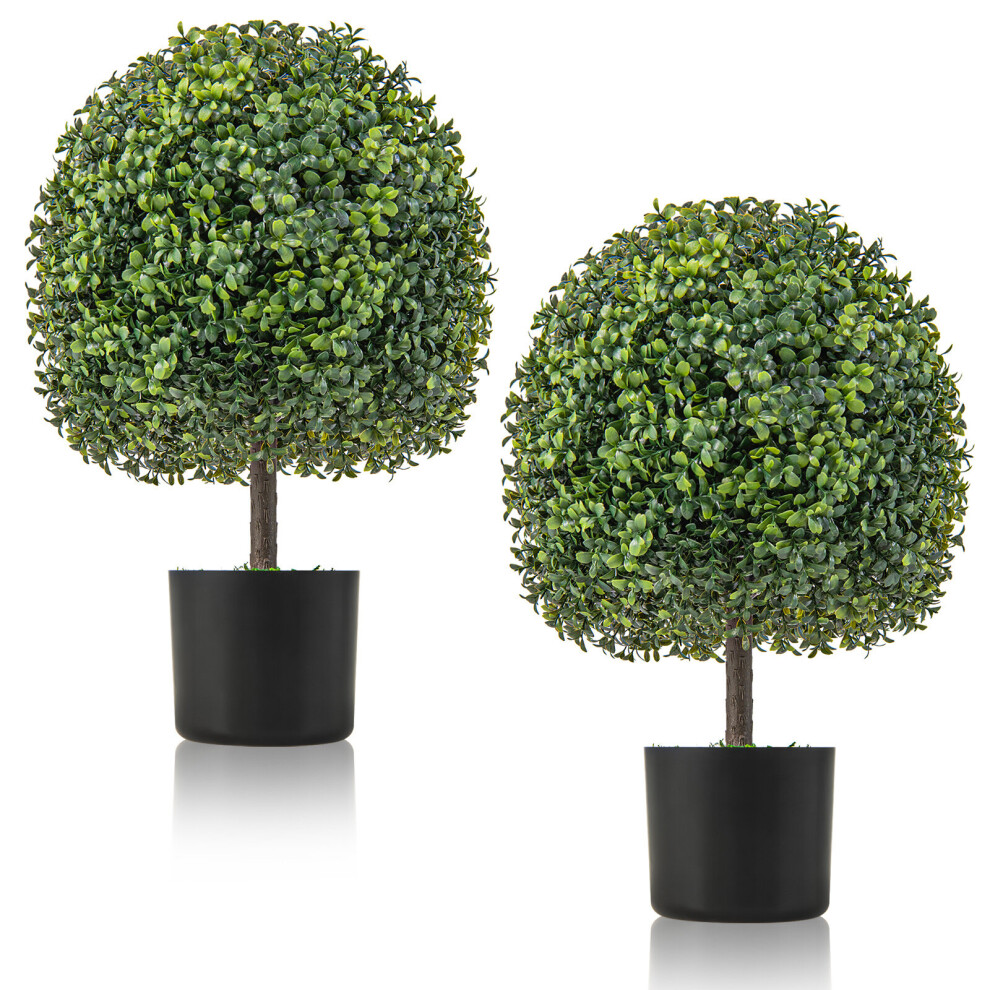 Set of 2 Artificial Ball Tree 55CM Potted Bushes W/Cement Base Natural