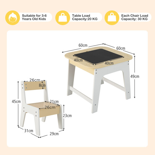 Casart Kid's Table & Chairs Set with Double-sized Tabletop 2 Chairs & Storage 1
