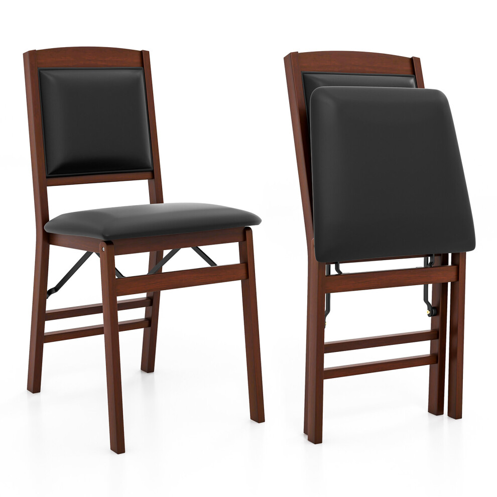Casart 2 Pack Folding Dining Chairs Wooden Side Chair W/ Pvc Padded High Back Black,Brown