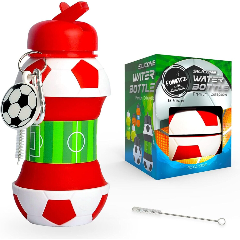 FunKitZ by AToZ UK Kids Football Water Bottle Unique Football Gifts for Boys and GirlsCollapsible, Leakproof Boys Water Bottle BPA Free 550 ml