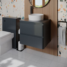Regis Forma Anthracite Grey Wall Hung Vanity Unit & Affine Lyon White Countertop Basin 600mm
